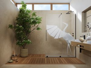 5 Radaway_kabina_prysznicowa_model_Furo_Black_Walk-in_z_nadrukiem_Ikoi Biophilic design – wiosna w łazience!